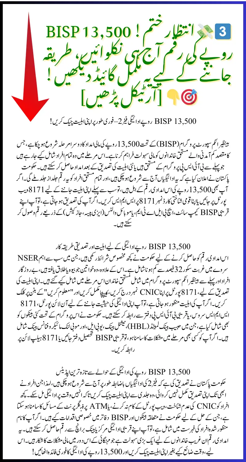 BISP 8171 Eligibility Check Rs 13,500: Verify Your Payment & Receive Financial Assistance Now!