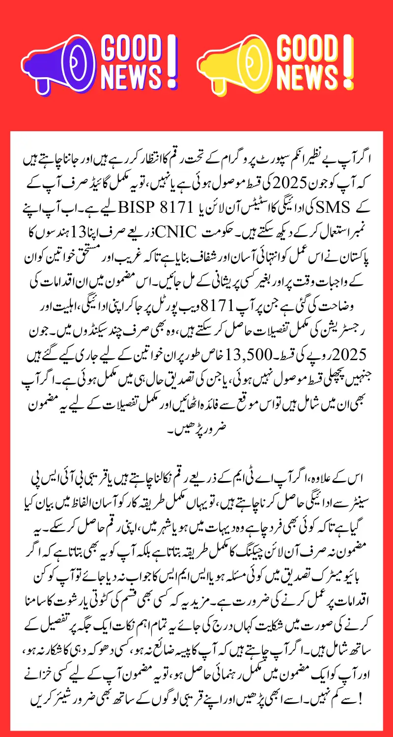 BISP 8171 Payment Status Check Online With Your 13-Digit CNIC Number | Latest Update